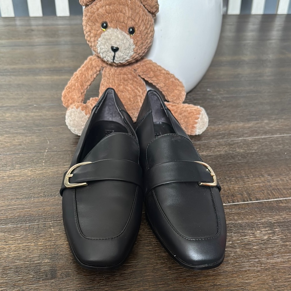 Black Loafers with Gold Buckle